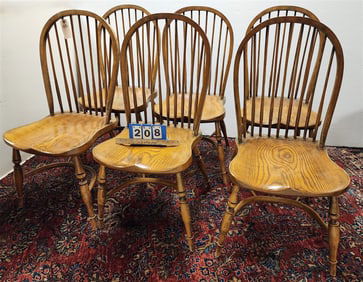 Set 6 English Saddle Seat Oak Chairs 39 1/2" H X 18" W X 17" D