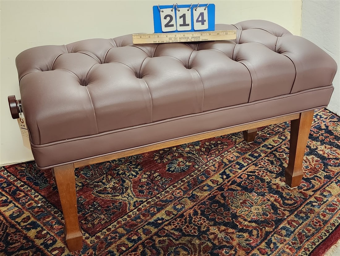 Paul Jansen + Son Adjustable Piano Bench w/Leather Uphols. 19 1/2" H X 33 1/2" X 17" D (1 of 2)