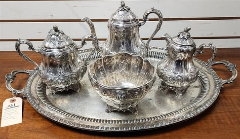 Ball Black + Co. N.Y. C1860 4 Pc. Silverplate Tea Set w/English Silverplate Serving Tray