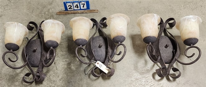 3 Wrought 2 Light Wall Sconces 18" H X 15 1/2" W