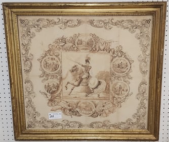 Framed 1840 William Henry Harrison Campaign Bandana 25" X 27" w/Frame 30" X 32"