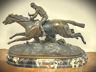Orig. Bronze Equestrian - "The Winner" Sgnd P. Lenordez On Marble Base 15" H X 22" L X 7" D
