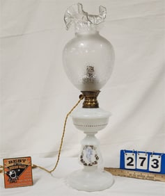 19th C Milk Glass Oil Lamp - Elec.
