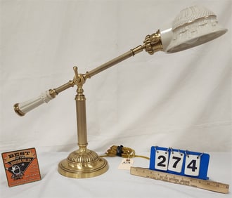 Quoizel Brass Adjustable Table Lamp w/Lenox Porcelian Shade