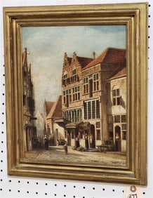 Framed O/Panel Dutch Street Scene Sgnd Gerardus Vertin 14" X 11" w/Frame 17" X 14 1/2"