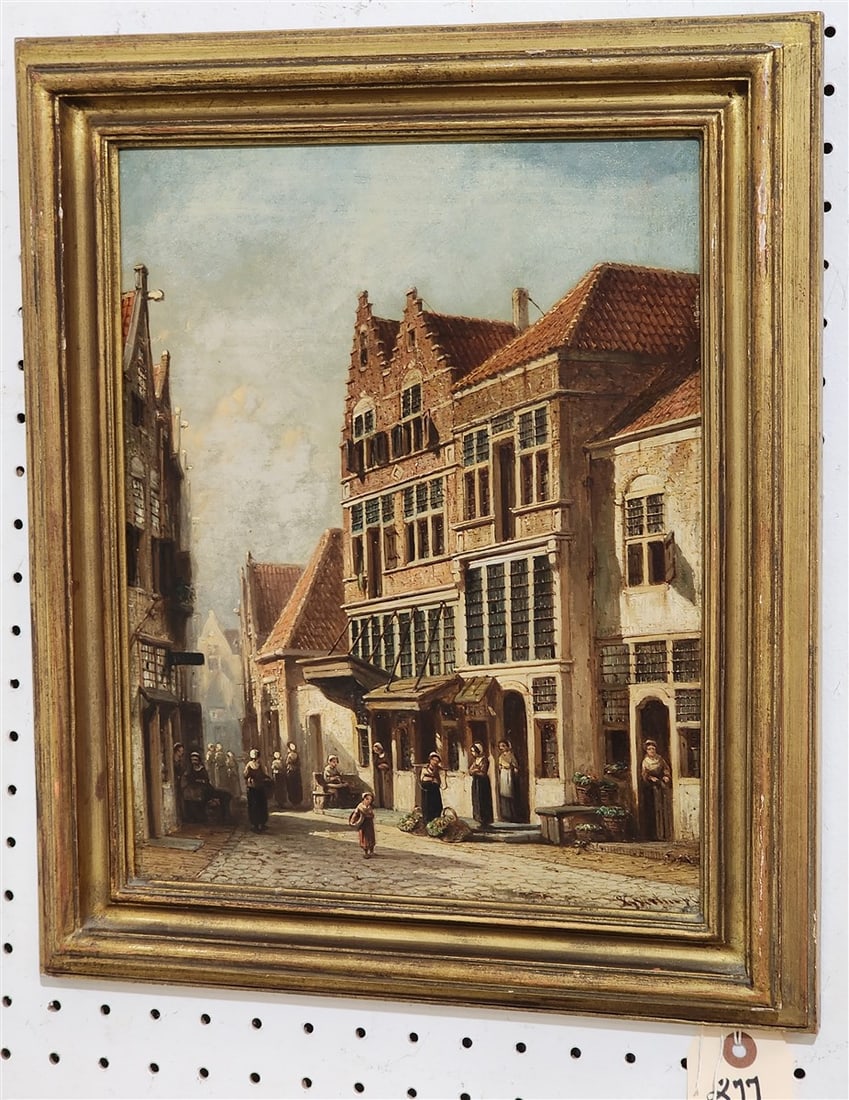 Framed O/Panel Dutch Street Scene Sgnd Gerardus Vertin 14" X 11" w/Frame 17" X 14 1/2": Framed O/Panel Dutch Street Scene Sgnd Gerardus Vertin 14" X 11" w/Frame 17" X 14 1/2"