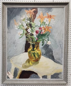 Framed O/C Floral Still Life Sgnd On Back Van Zandt 35" H X 27 1/2" w/Frame 39" X 31 1/4"