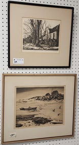 Lot 2 Framed Etchings - Vredenburg Muldersvlei Cape Pencil Sgnd Tinus De Jongh 9 3/4" X 10 3/4"