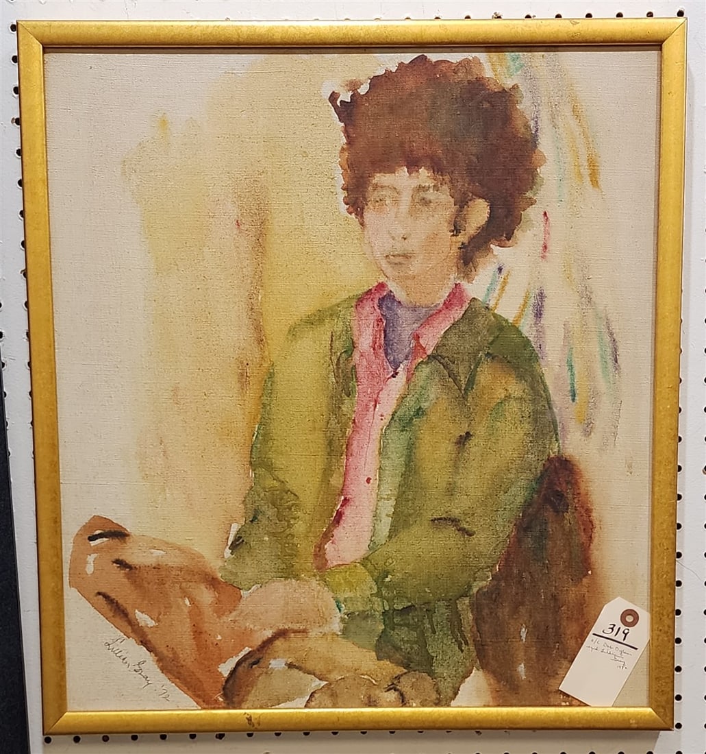 Framed O/C Bob Dylan Sgnd Lillian Gray 1972 22" X 20" w/Frame 23 1/2" X 21 1/2": Framed O/C Bob Dylan Sgnd Lillian Gray 1972 22" X 20" w/Frame 23 1/2" X 21 1/2"