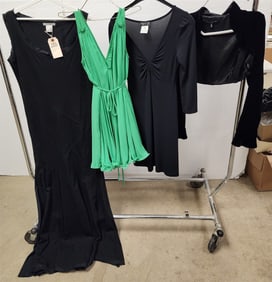 Issey Miyake Dress, Alberto Makali Dress, Carmen Marc Valvo Velvet Wrap + Agnis B Dress