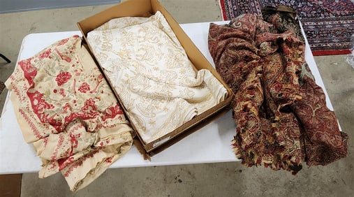 Indian Wedding Shawl w/Metal Threading 4'8" X 6'10" + Indian Printed Shawl 5'11" X 8'11" + Paisley