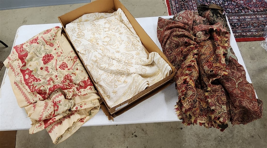 Indian Wedding Shawl w/Metal Threading 4'8" X 6'10" + Indian Printed Shawl 5'11" X 8'11" + Paisley (1 of 6)