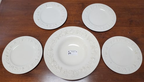 Wedgewood Embossed Queenware Bowl 3" H X 14 1/2" Diam. W/4-11" Plates