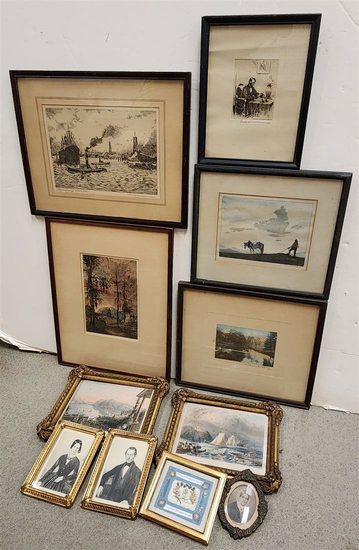 Bx Framed Items -  Etching Sgnd Wall Bernhardt - Abe Lincoln, Woodcut Sgnd Hans Frank, Bartlett (1 of 13)