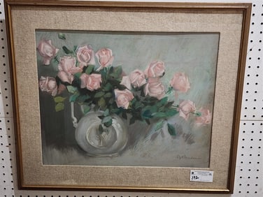 Framed Pastel Floral Still Life Sgnd Mary Breadon 16 1/2" X 20 1/2" w/Frame 23" X 27'"