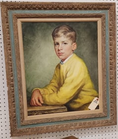 Framed O/C Of A Boy Sgnd G. Schumann 1969 25" X 21" w/Frame 32" X 28"