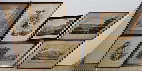 Tub 7 Pc. 19th C Framed Items - 4 German Color Engr., 2- Engr.- Franz Josef I + His Wife Etc.