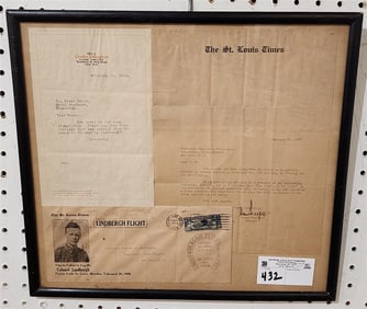 Framed Letter The St. Louis Times Flown From St. Louis In An Air Ship Piloted By Charles A Lindbergh