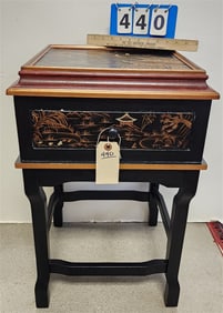 Chinese Lacquer Top 1 Drawer Stand 24 1/2" H X 15 1/2" Sq.