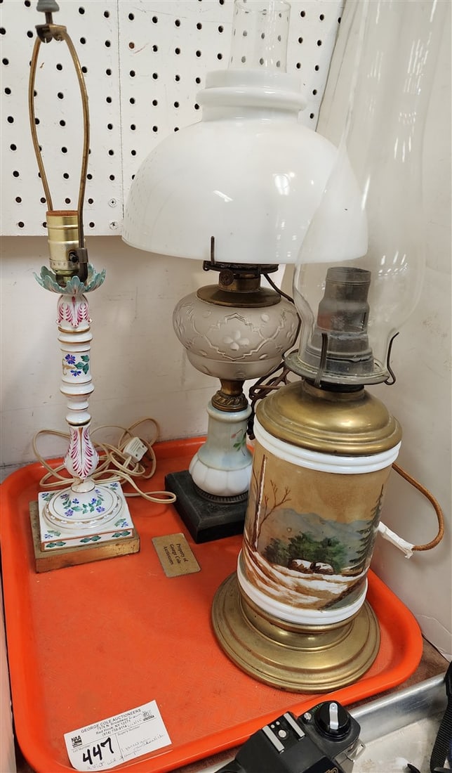 Tray 2 Vict. Oil Lamps - Not Drilled + Porcelain Candlestick Lamp (1 of 5)