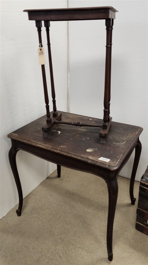 Mahog Table 29 1/2" H X 32" W X 22" D + Mahog Stand 29" H X 18" W X 14 1/2": Mahog Table 29 1/2" H X 32" W X 22" D + Mahog Stand 29" H X 18" W X 14 1/2"