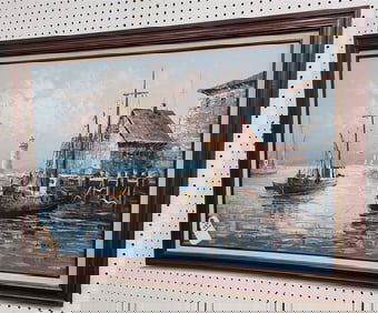 Framed O/C Dock scene Sgnd Max Savy 2' X 3' w/Frame 29 1/2" X 41 1/2" (1918 - 2010)