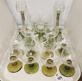 Tray 17 German Green Base Wine Glasses