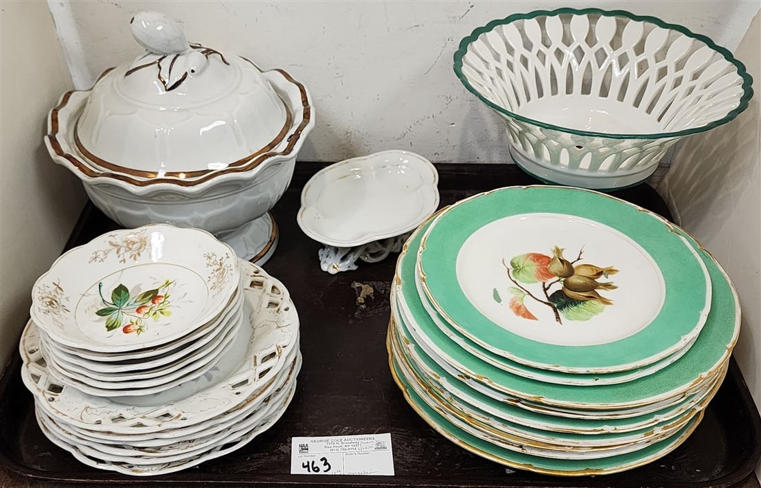 Tray 19th C Porcelain - Covered Compote 9 1/2" H X 9" Diam., Reticulated Compote 7 1/2" H X 9" (1 of 3)