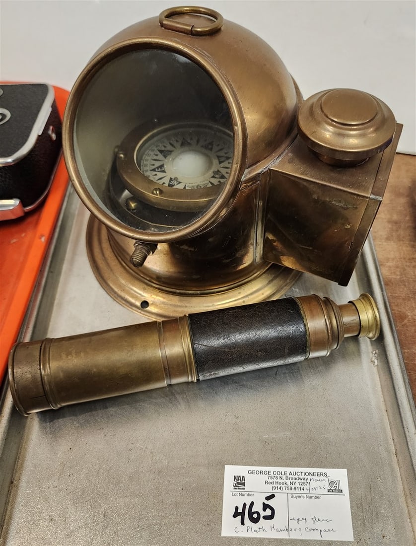 Tray C. Plath Hamberg Brass Compass Vintage Telescope Spy Glass 24" (1 of 2)