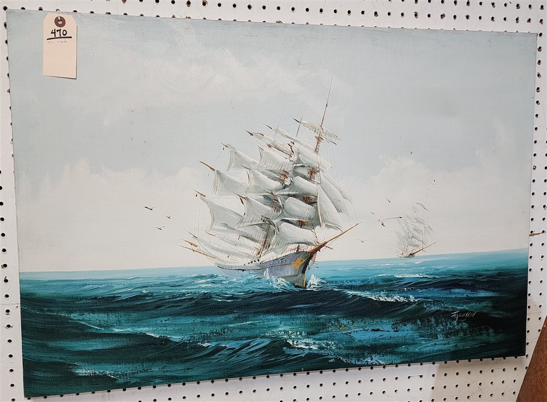 Unframed O/C Masted Ships Sgnd 24" X 36" (1 of 3)