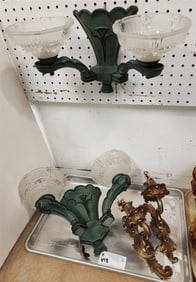 Tray Pr. Bronze Sconces 8" H X 2 1/2" W X 5 1/2" D + Pr. Metal Sconces w/Glass Shades 8 1/2" H X 15
