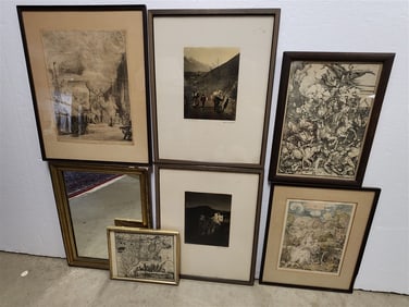 Bx 6 Framed Items - 2- A. Durer Prints, Rembrant Print, 2- Photos Sgnd Alfred Rosenthal, Borghese