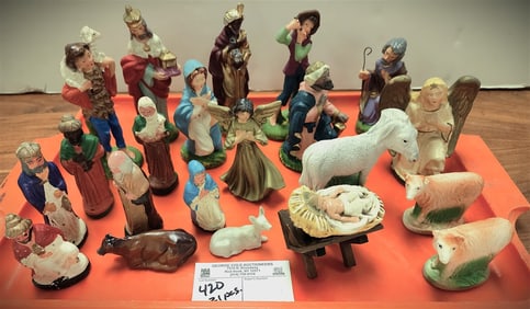 Tray 21 Pc. Vintage Manger Scene Figurines Made In Germany