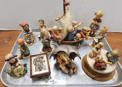 Tray 11 Goebel Hummels - 6/39 (Ore Handle Missing), Little Band Music Box 319, 152/0A, Clock, 351,