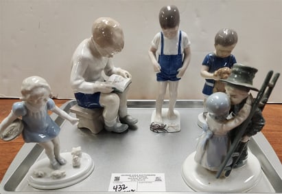 Tray 5 Figurines - B+G Boy 8", B+G Boy 6 1/2", Germany Chimney Sweep Group 6", Graefenthal Boy