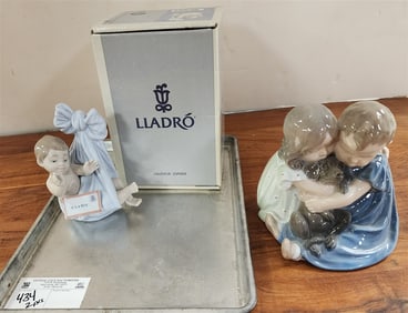 Tray Lladro Figurines - 07586 w/Bx 5 1/2" + 707 Royal Copenhagen 6"