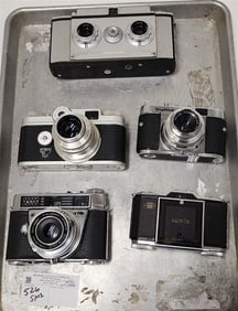 Tray 5 Cameras - Universal Stere-All, Argus, Voigtlander Vito B, Retina Automatic 3, Zeiss Ikon