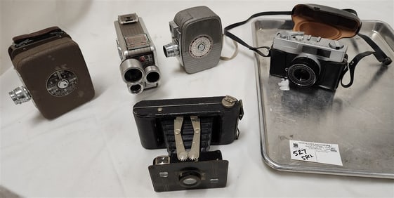 Tray 3 Movie Cameras - Brownie Turret, DeJUR Citation 8mm, Keystone 8mm K25 Capri + Awards XP400 +