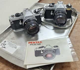 Tray 2 Pentax ME Cameras w/Manual, 1- Super