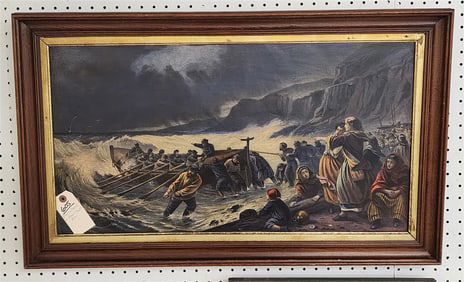Framed Print On Canvas " The Dparture, Launching the Life Boat" By Robert Mallet- Stevens 15 1/2" X