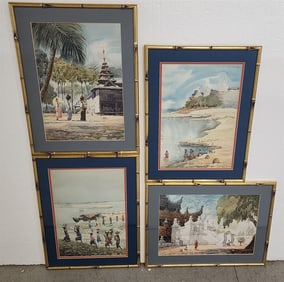 Bx 4 Framed Thai W/C's Sgnd Newe Ya 15" X 10 1/2" w/Frame 19" X 15"