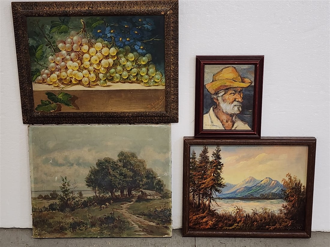 Bx 4 Paintings O/C + O/B - 2 Landscape 11 1/2" X 14 1/2" + 4" X 17", Portrait Sgnd Simon 8" X 6" + (1 of 9)