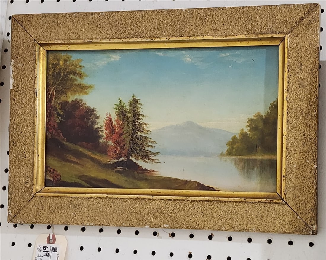 19th C O/B Landscape 8" X 13" w/Frame 11 1/2" X 16 1/2" (1 of 2)
