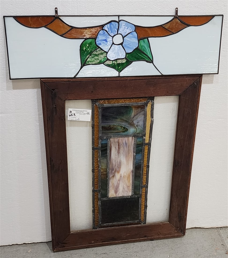 2 Leaded Glass Panels 20" X 14 1/2" + 7" X 25": 2 Leaded Glass Panels 20" X 14 1/2" + 7" X 25"