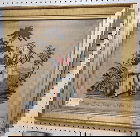 19th C Needlework Sgnd Ellen E. Fowler Aged 10 18" X 20" w/Frame 22 1/2" X 24"
