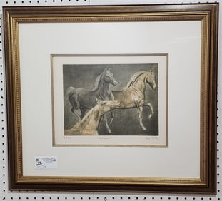 Litho Morgans Horses Sgnd Ghrothe 63/150 11" X 14" w/Frame 23" X 26"