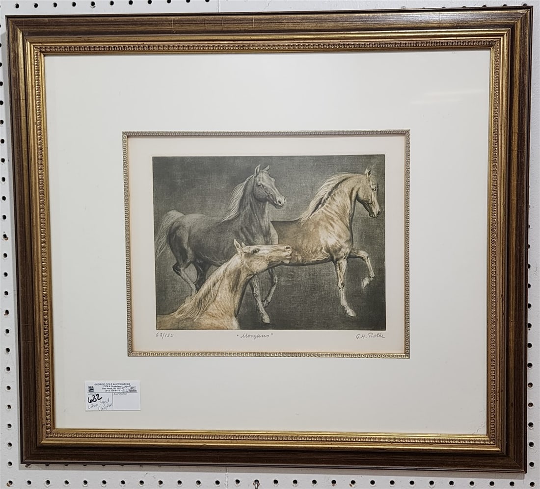 Litho Morgans Horses Sgnd Ghrothe 63/150 11" X 14" w/Frame 23" X 26": Litho Morgans Horses Sgnd Ghrothe 63/150 11" X 14" w/Frame 23" X 26"
