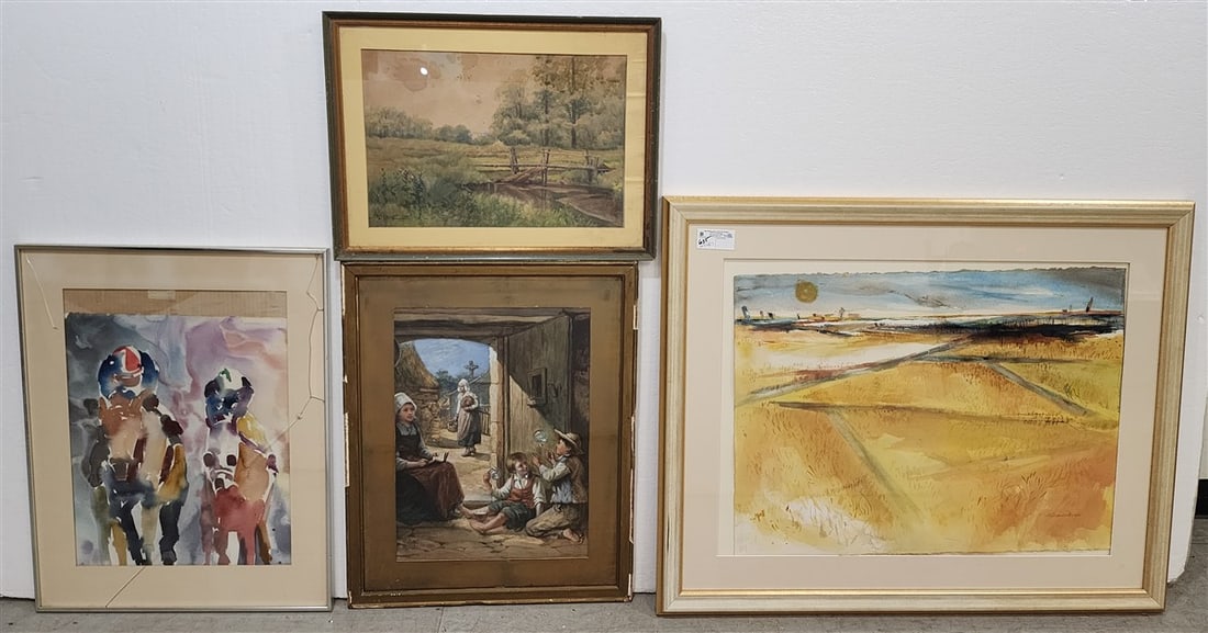 Lot 4 W/C's  - Landscape Sgnd Florence Moss 22 1/2" X 29 1/2" w/Frame 32 1/2" X 40 1/2", Village (1 of 5)