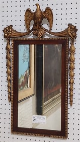 Mahog Framed Mirror w/Gilt Eagle Crest 26 1/2" X 16"