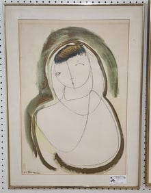 Acrylic Abstract Portrait Sgnd S. Slovin 25 1/2" X 17 1/2" w/Frame 30" X 22"